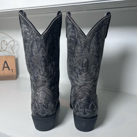 Laredo Black Western Boots Mens 7.5D Womens 9 Leather Cowboy Inlay Classic - Picture 5 of 8